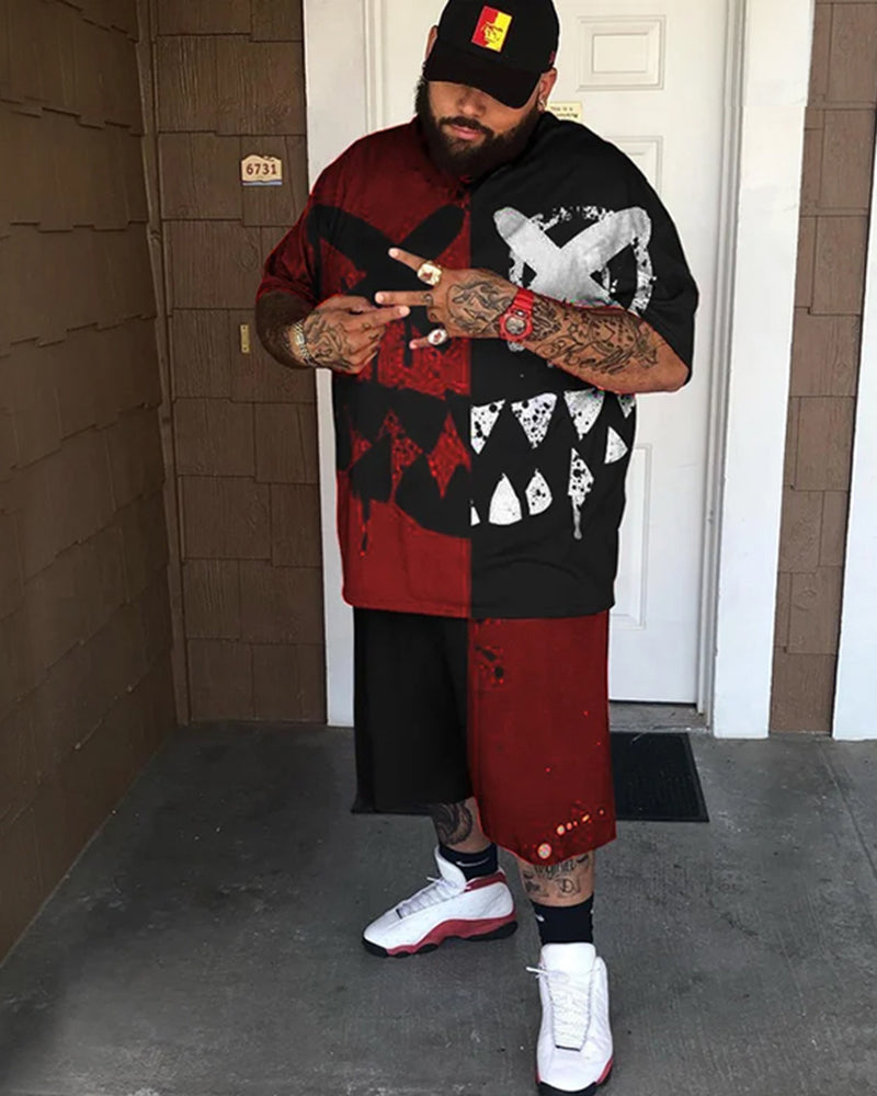 Big & Tall Smiley Streetwear Two-piece Set for big men