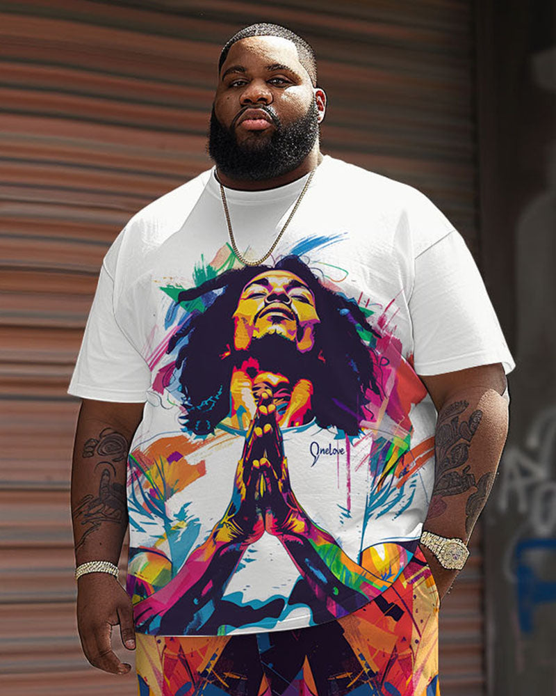 Big & Tall Graphic Streetwear T-Shirt Shorts Set for big men view 2