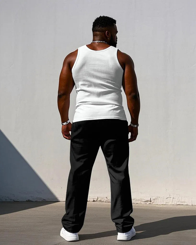 Big & Tall Black Hawaiian Graphic Vest Pants Set for big men view 4