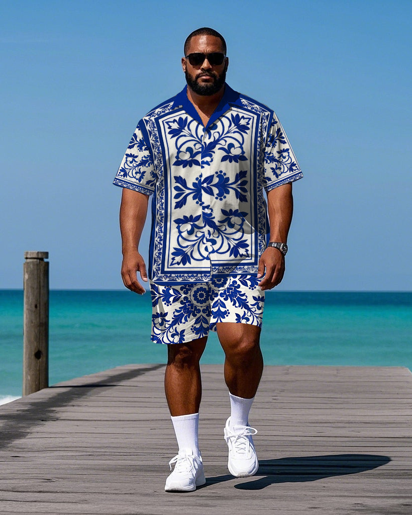 Big & Tall Floral T-Shirt Shorts Set for big men view 1