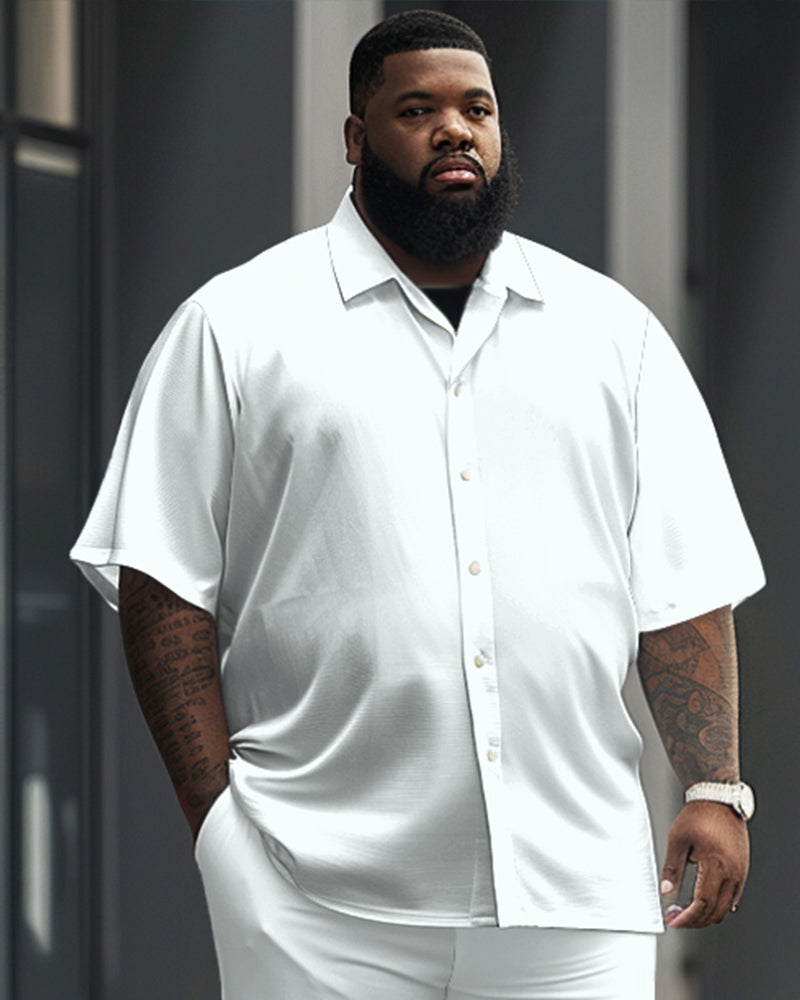 Big & Tall White Solid Color T-Shirt Pants Set for men view 2