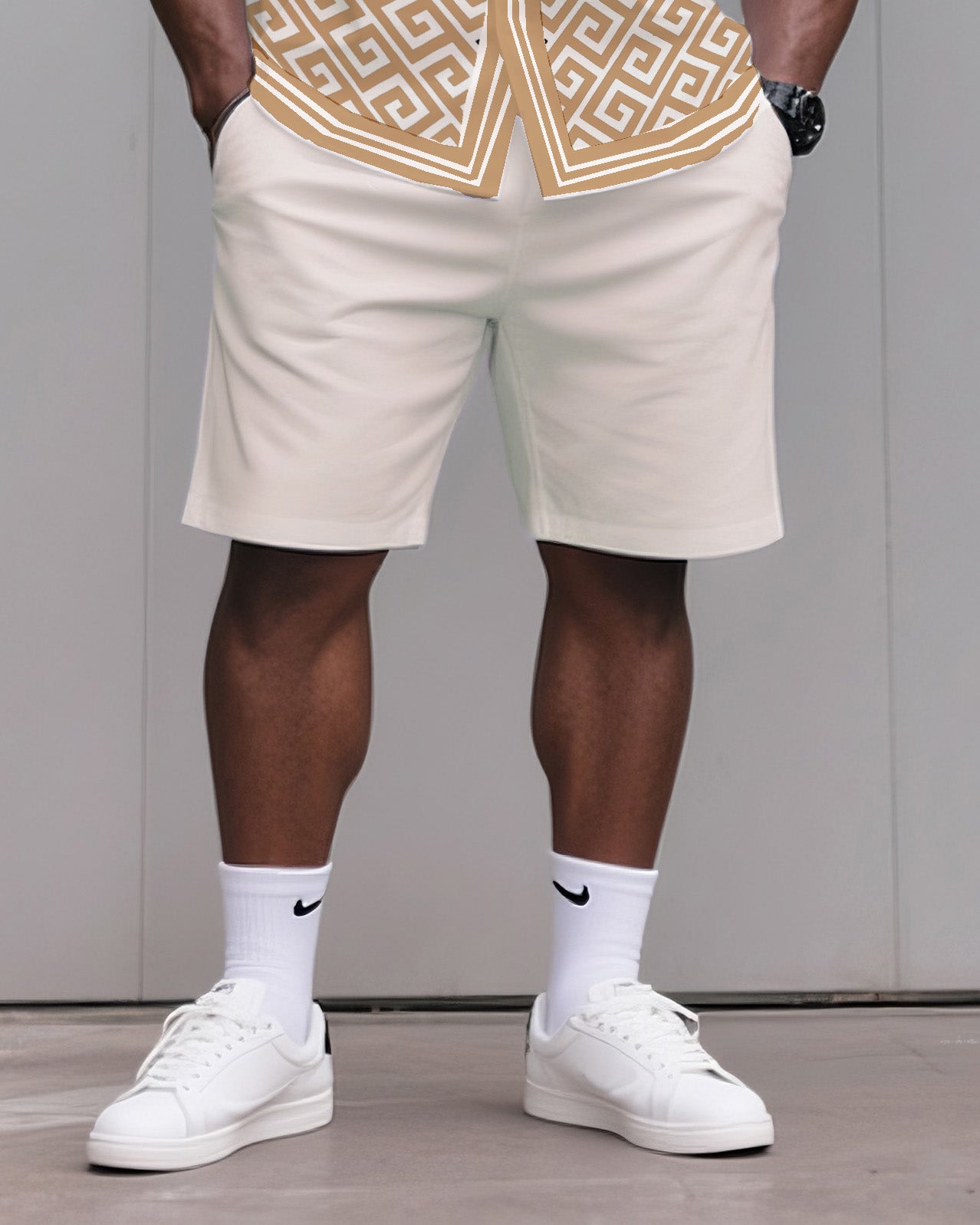 Big & Tall White Colorblock T-Shirt Shorts Set for big men view 3