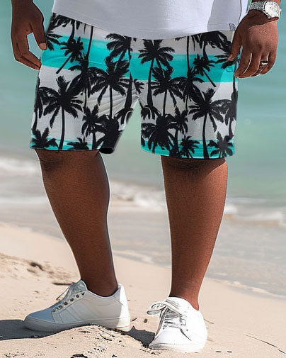 Big & Tall Hawaiian Striped Polo Shorts Set for big men view 4