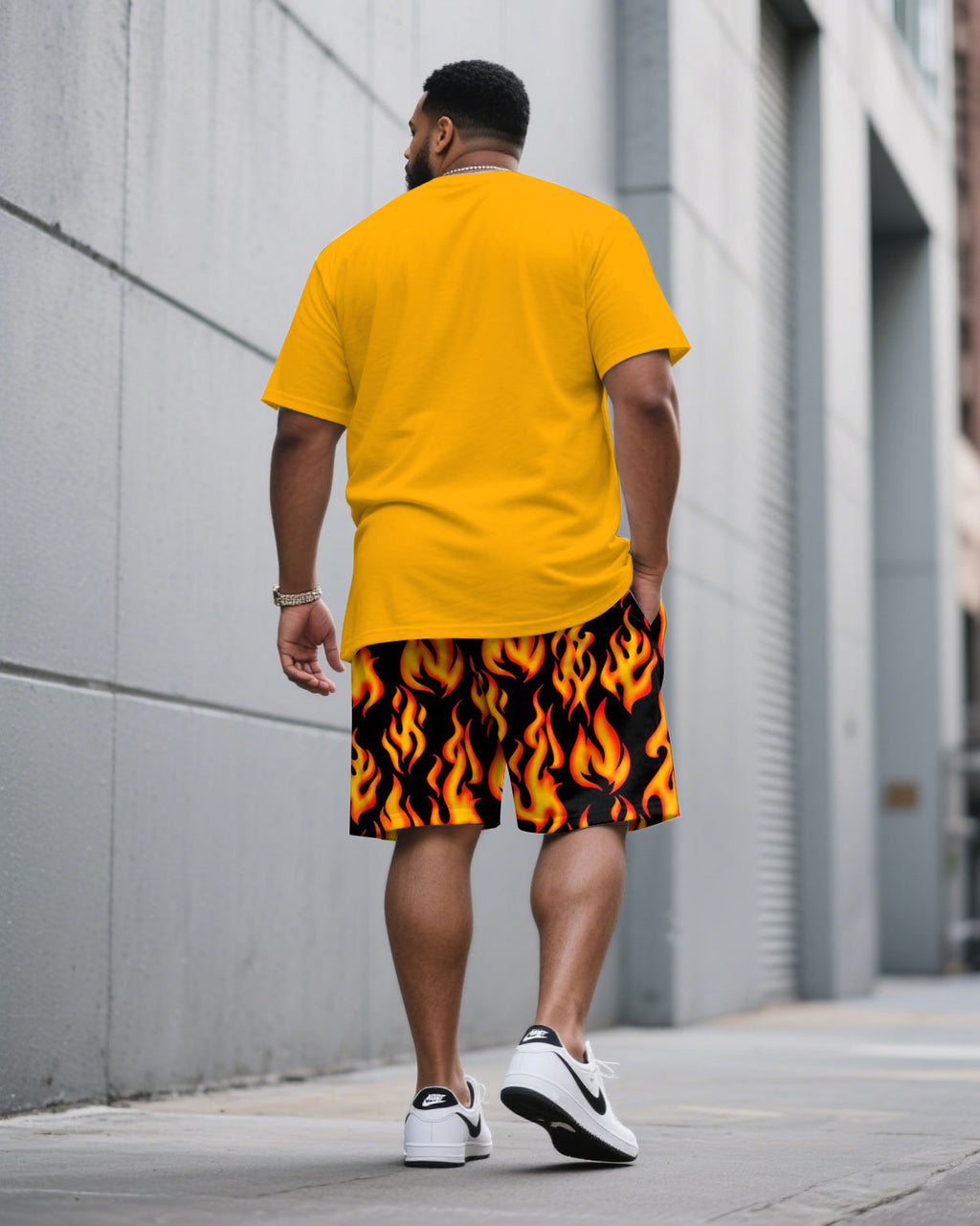 Big & Tall Yellow Graphic T-Shirt Shorts Set for big men view 4