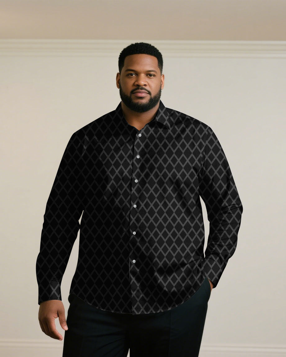 Big & Tall Black Khaki Long Sleeve Shirt for big men view 5
