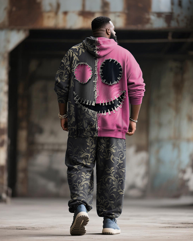 Big & Tall Pink Graphic Hoodie Sweatpants Set for big men view 4