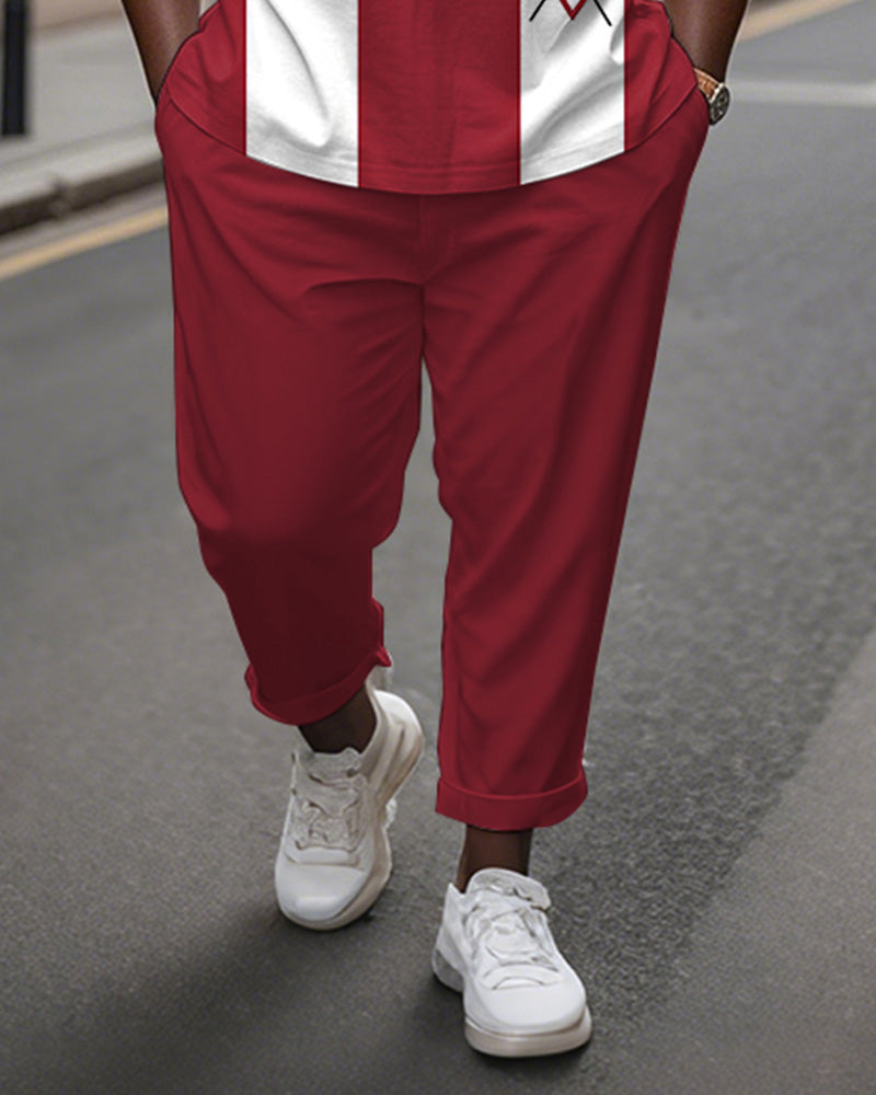Big & Tall White Red Colorblock T-Shirt Pants Set for big men view 3