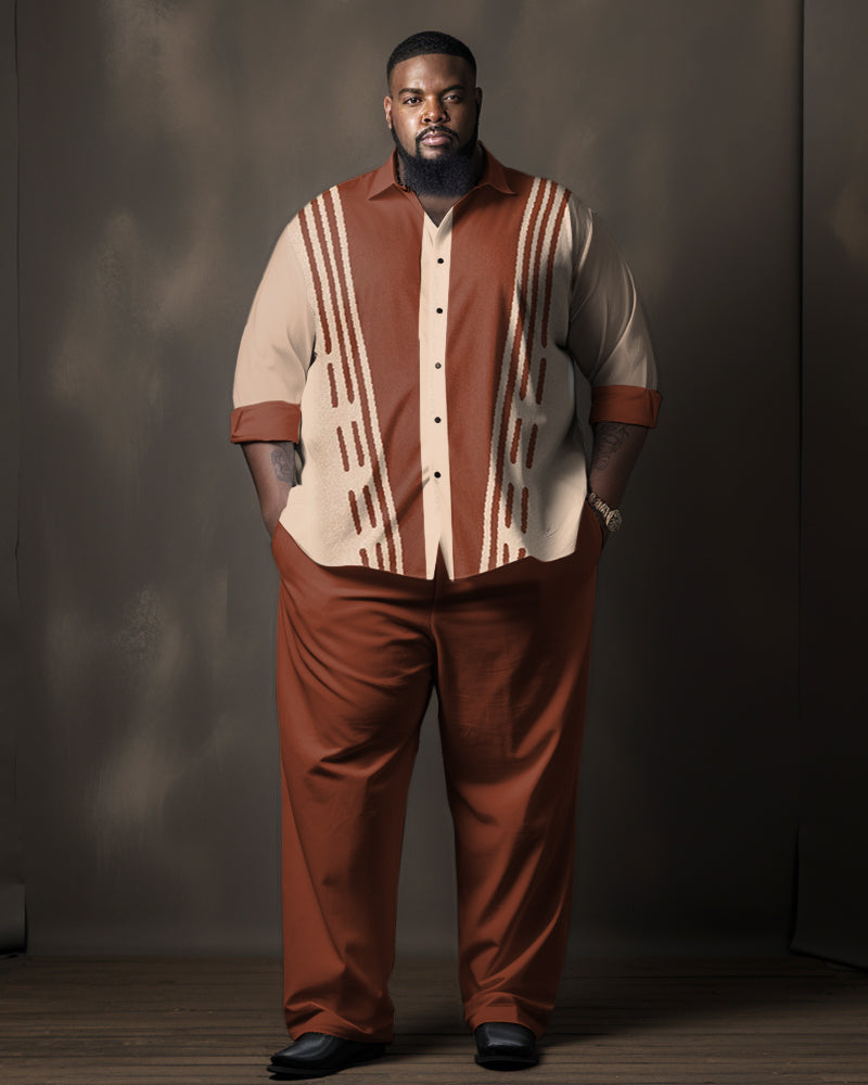 Big & Tall Brown Colorblock Two-piece Set for big men view 1