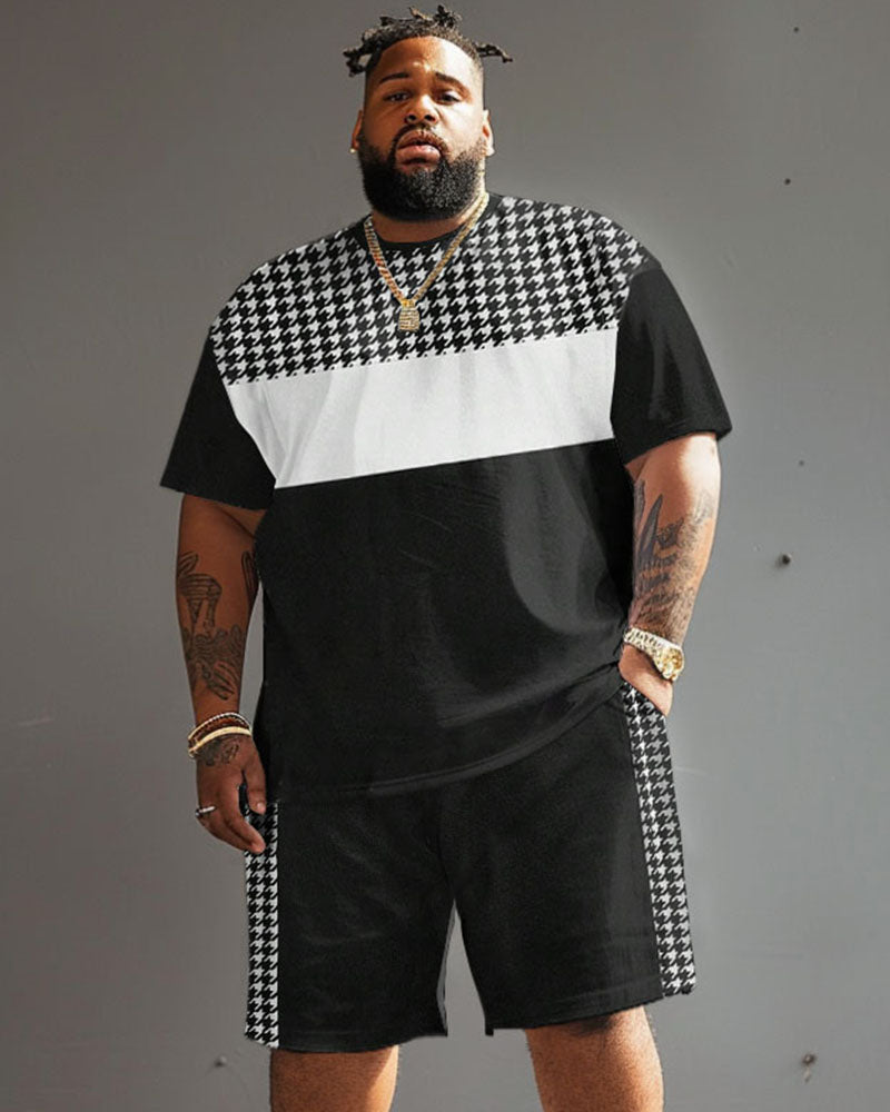 Big & Tall Patchwork T-Shirt Shorts Set for big men view 1
