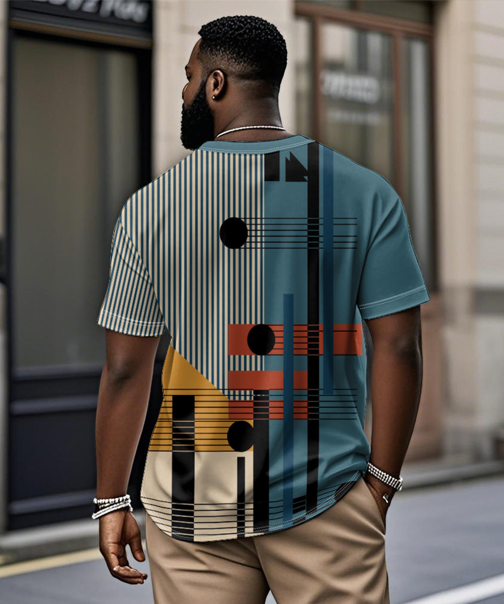 Big & Tall Blue Colorblock Geometric T-Shirt for big men view 2