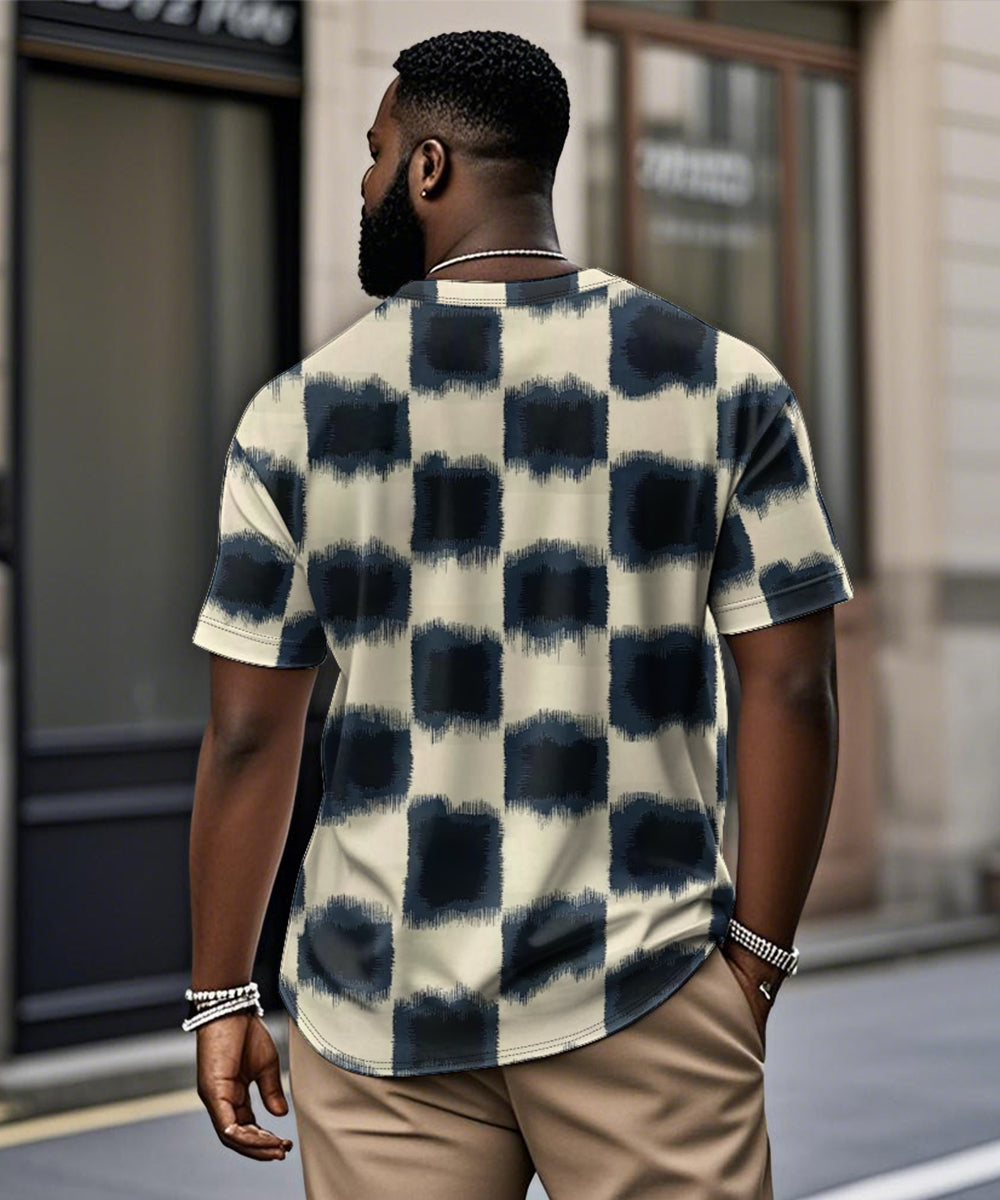 Big & Tall Blue Gradient Plaid T-Shirt for big men view 2