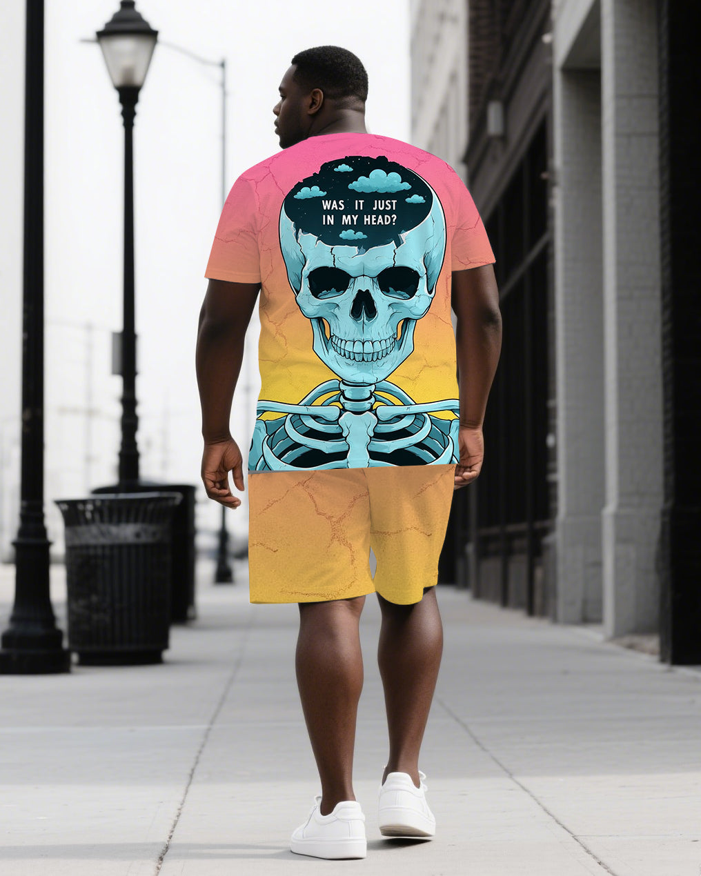 Big & Tall Gradient Skull T-Shirt Shorts Set for big men view 1