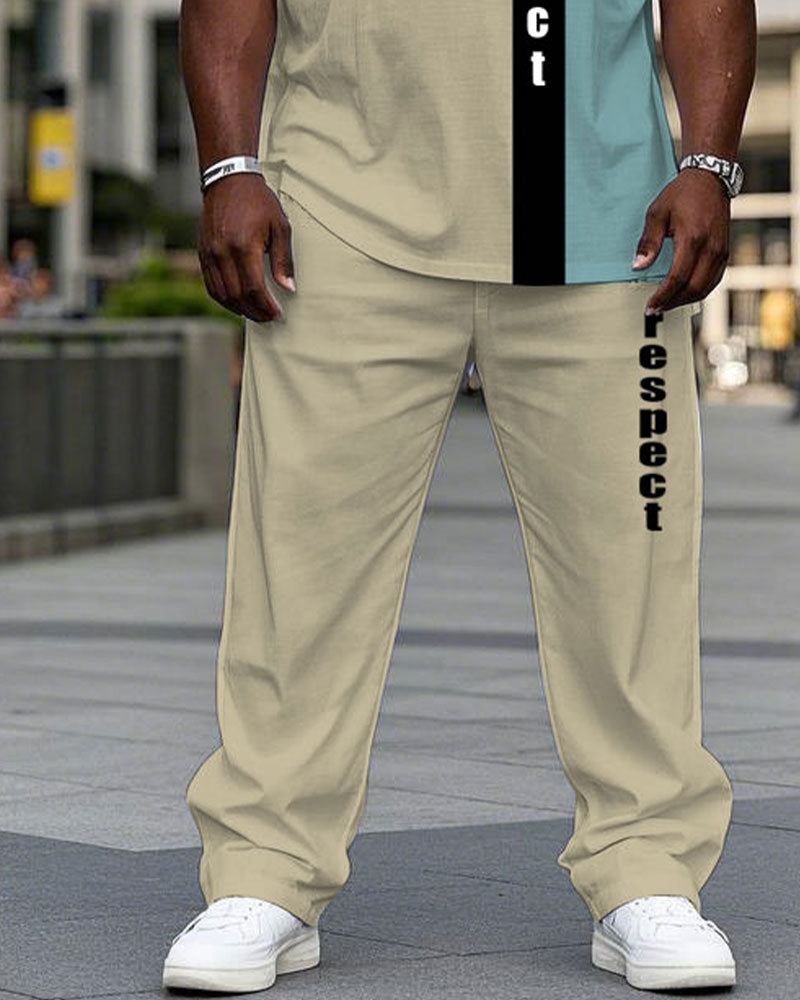 Big & Tall Khaki Blue Streetwear T-Shirt Pants Set for big men view 3