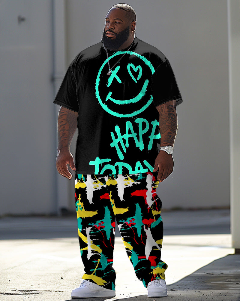 Big & Tall Graphic Graffiti Smiley T-Shirt Pants Set for big men view 1