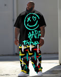 Big & Tall Graphic Graffiti Smiley T-Shirt Pants Set for big men view 1