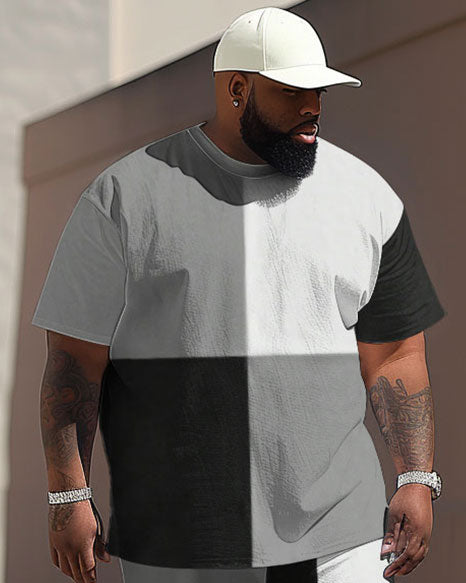 Big & Tall Colorblock Streetwear T-Shirt Pants Set for big men view 2