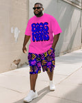 Big & Tall Pink Graphic Graffiti T-Shirt Shorts Set for big men view 1
