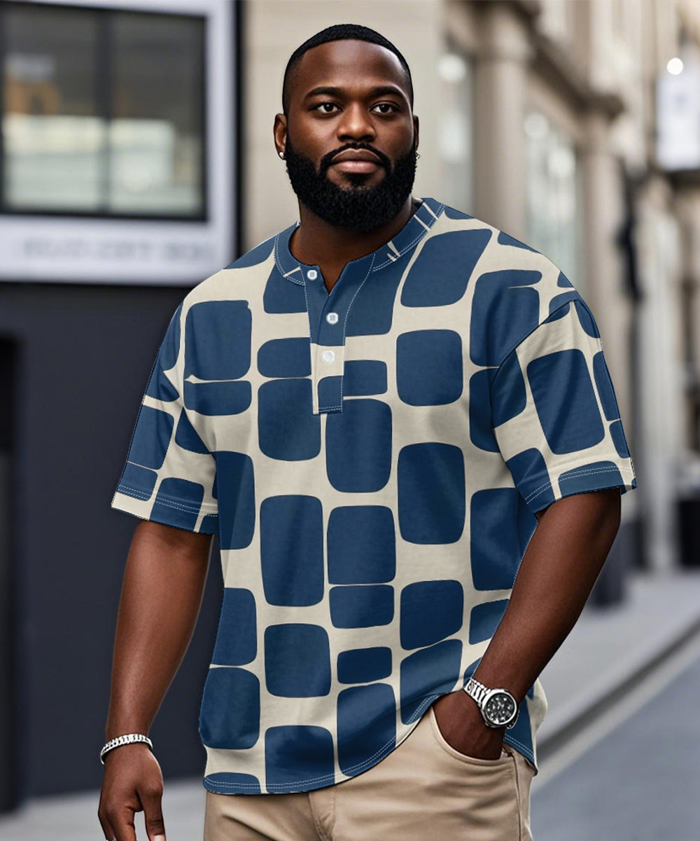 Big & Tall Blue Geometric Graphic T-Shirt for big men view 1
