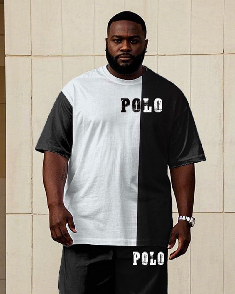 Big & Tall Black White Streetwear T-Shirt Pants Set for big men view 2