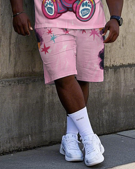 Big & Tall Graffiti Streetwear T-Shirt Shorts Set for big men view 3