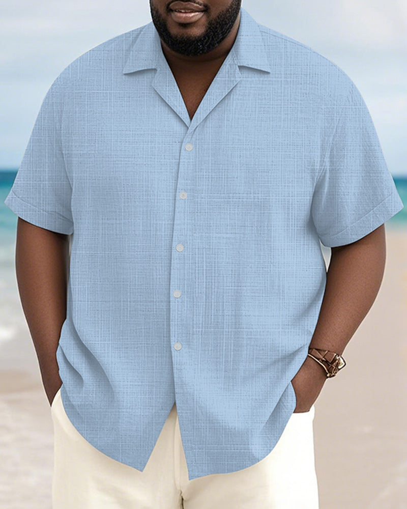 Big & Tall Solid Color Patchwork Short Sleeve Shirt for big men view 1
