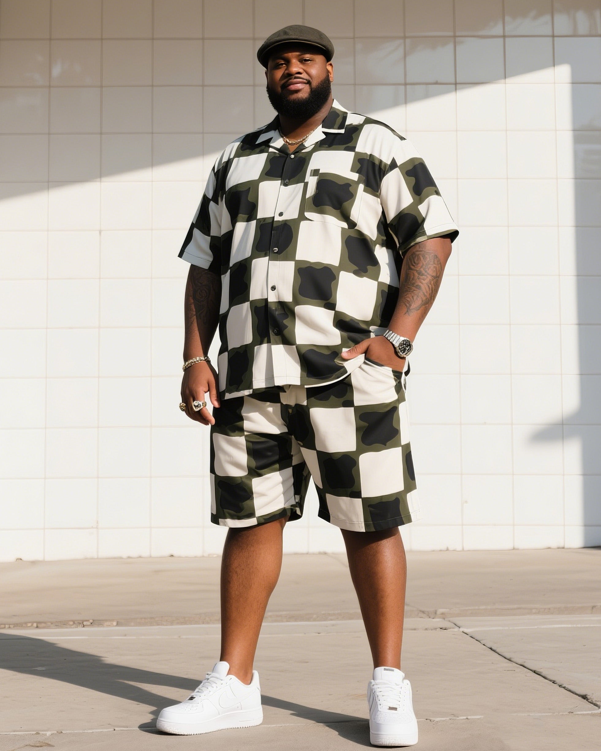 Big & Tall Camouflage T-Shirt Shorts Set for big men view 1