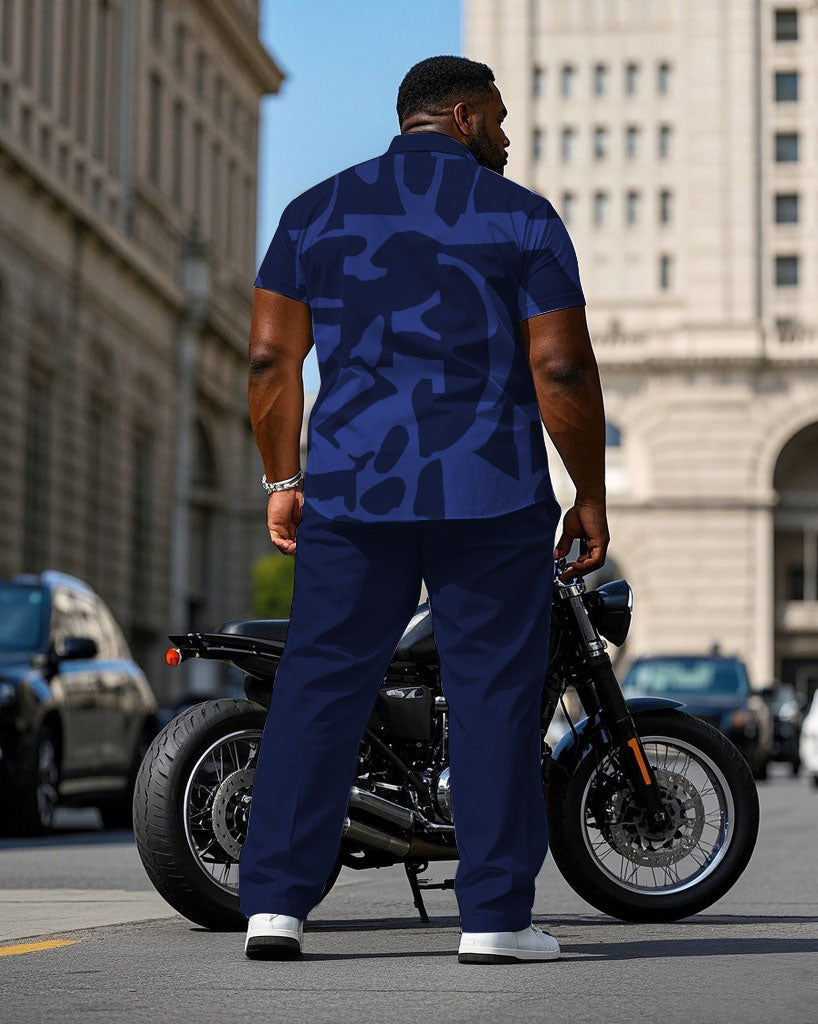 Big & Tall Blue Geometric T-Shirt Pants Set for big men view 2