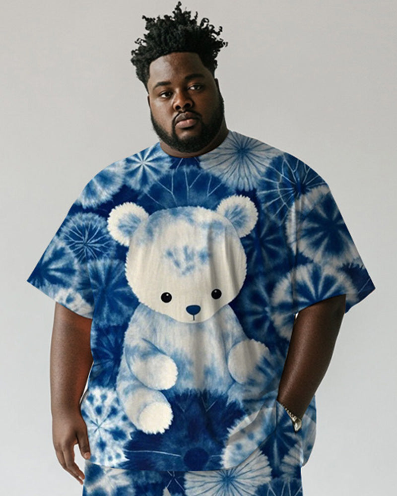 Big & Tall Blue Graphic T-Shirt Shorts Set for big men view 2