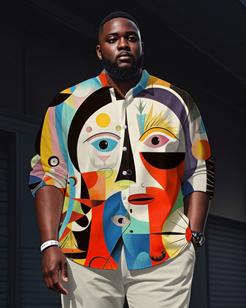 Big & Tall Colorblock Geometric T-Shirt Pants Set for big men view 2