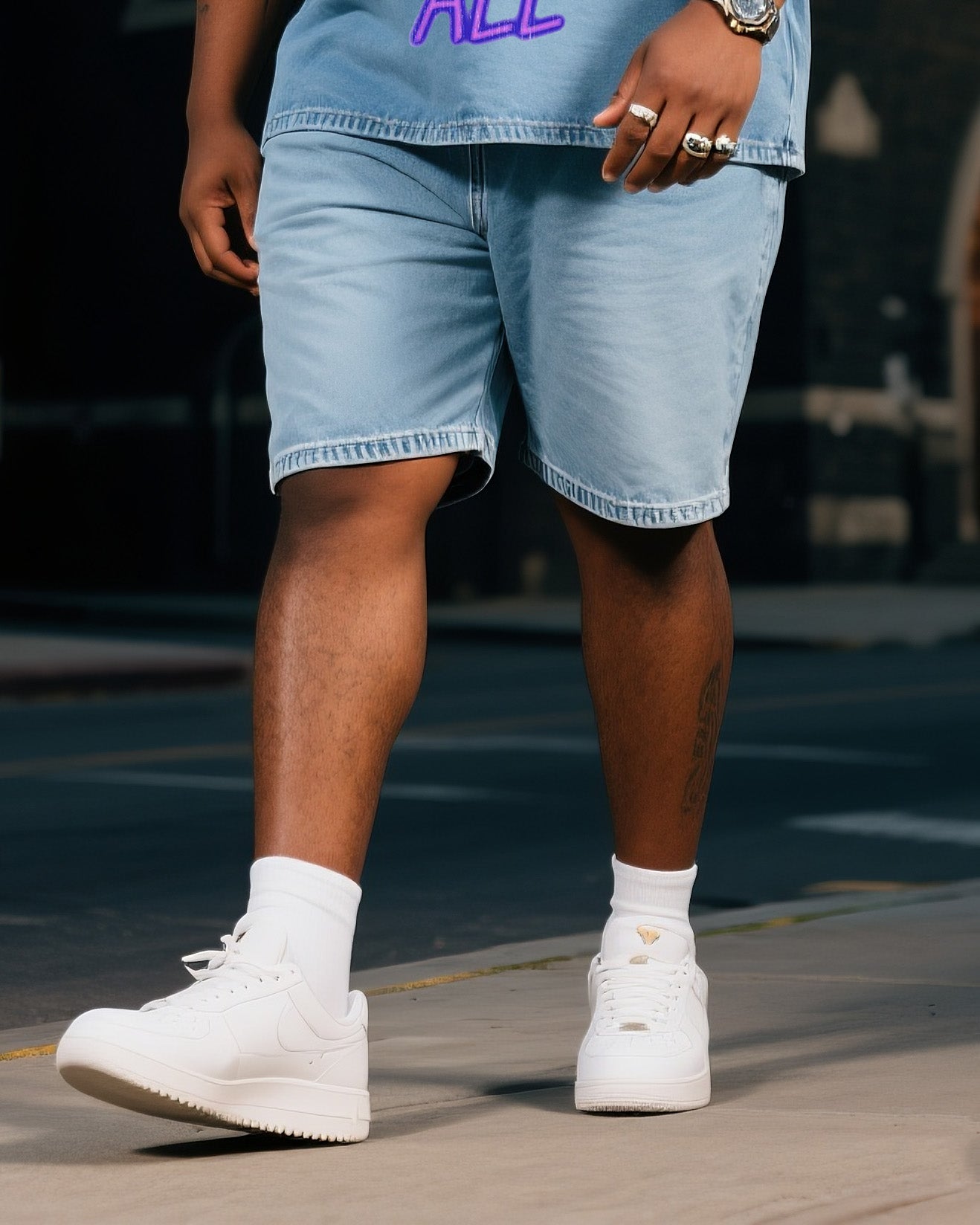 Big & Tall Denim T-Shirt Shorts Set for big men view 3