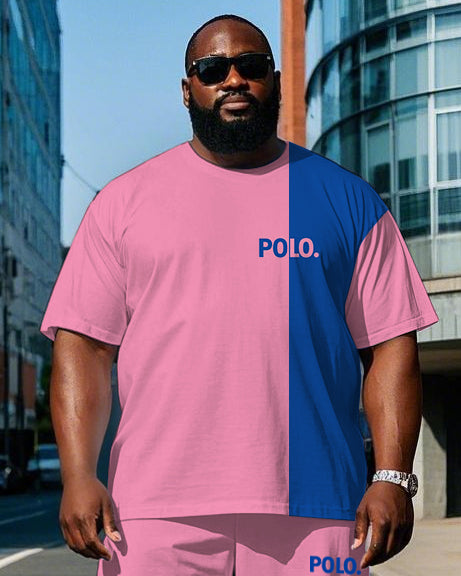 Big & Tall Blue Pink Colorblock T-Shirt Pants Set for big men view 2
