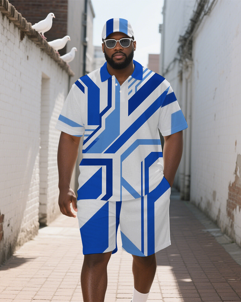 Big & Tall Streetwear Polo Shorts Set for big men view 2