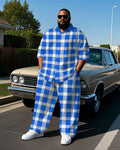 Big & Tall Blue Plaid T-Shirt Pants Set for big men view 1