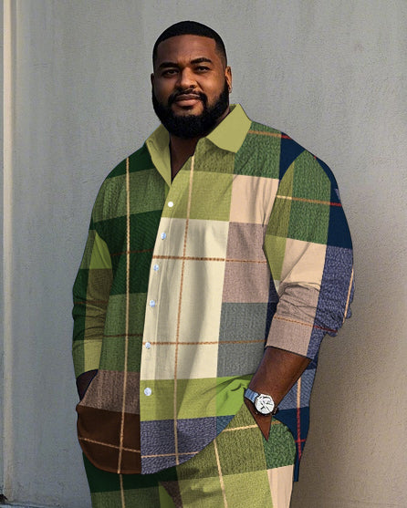 Big & Tall Green Plaid T-Shirt Pants Set for big men view 2