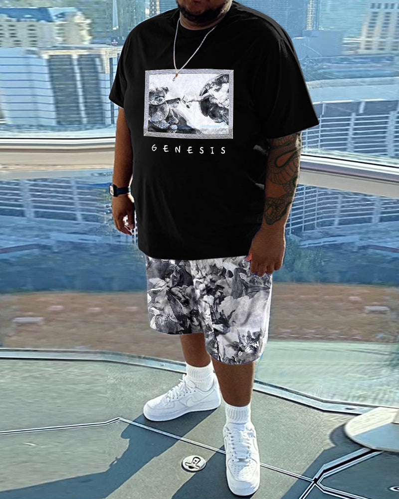 Big & Tall Graffiti T-Shirt Shorts Set for big men view 1
