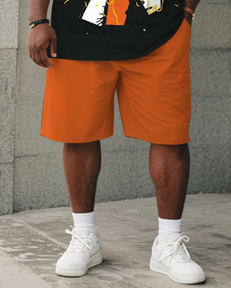 Big & Tall Orange Graphic Skull T-Shirt Shorts Set for big men view 3