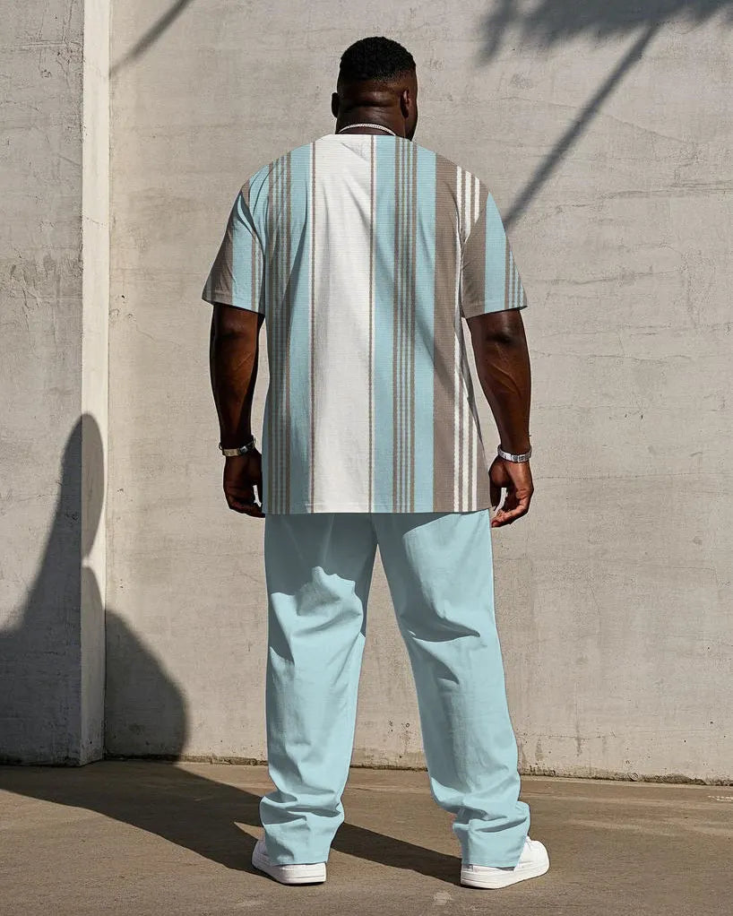 Big & Tall Blue Striped T-Shirt Pants Set for big men view 4
