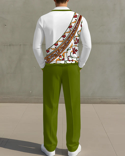 Big & Tall Green Geometric Two-piece Set for big men view 2