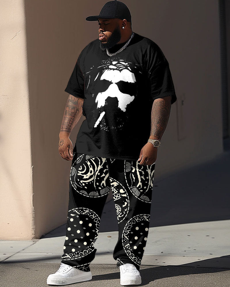 Big & Tall Geometric Graphic T-Shirt Pants Set for big men view 1