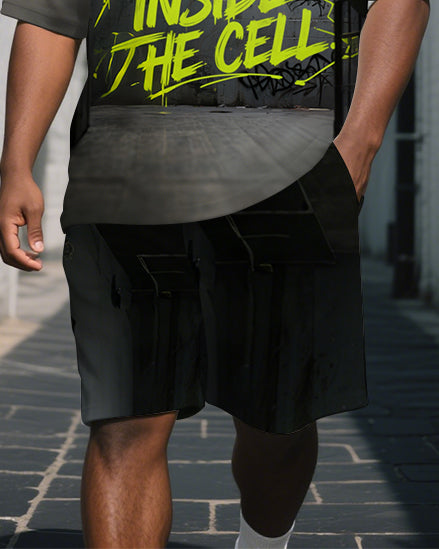 Big & Tall Graphic Graffiti Polo Shorts Set for big men view 3