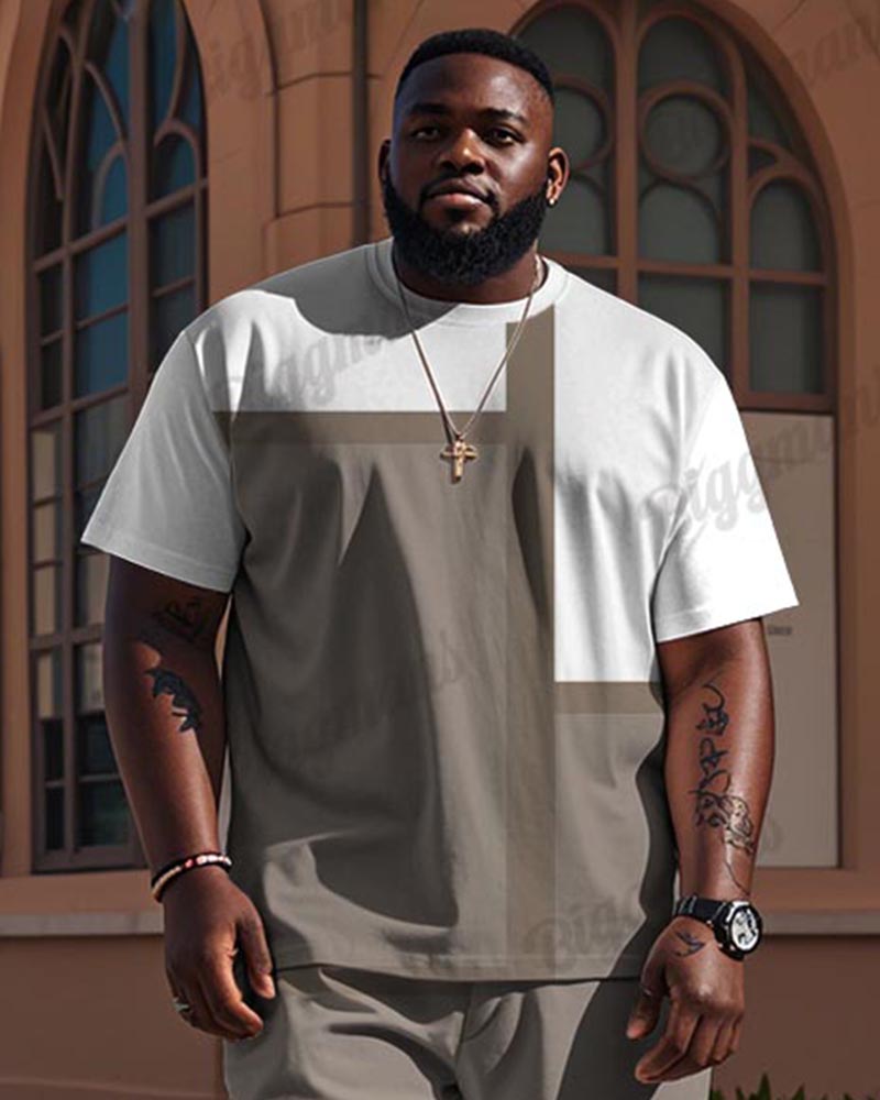 Big & Tall Khaki Colorblock T-Shirt Pants Set for big men view 4