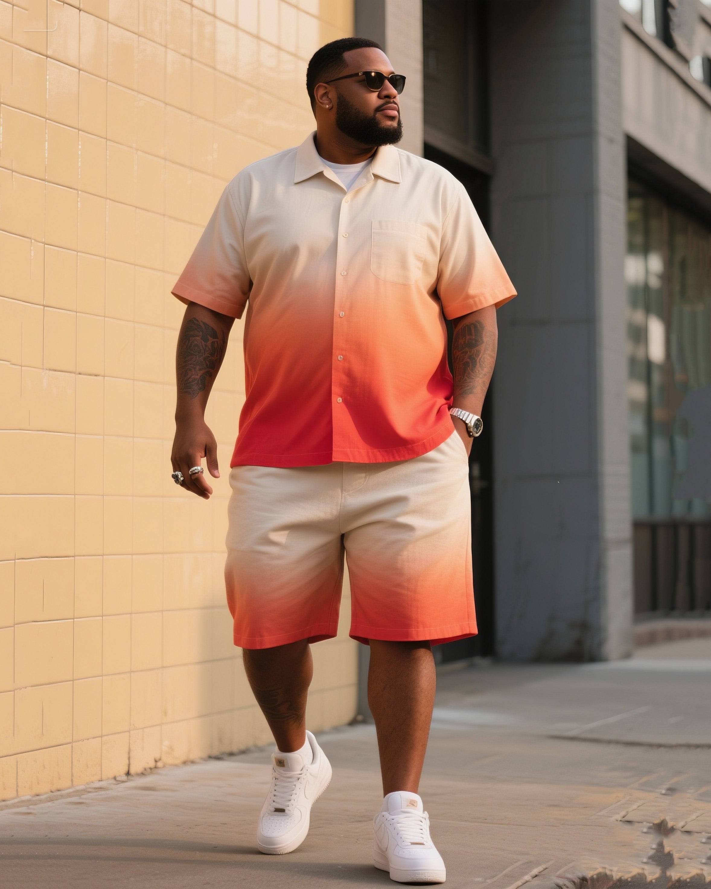 Big & Tall Gradient T-Shirt Shorts Set for big men view 1