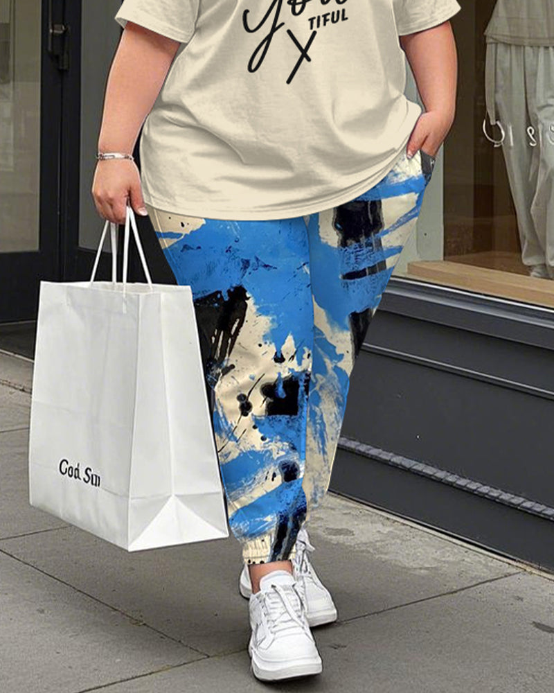 Big & Tall Graphic Graffiti T-Shirt Pants Set for big men view 3