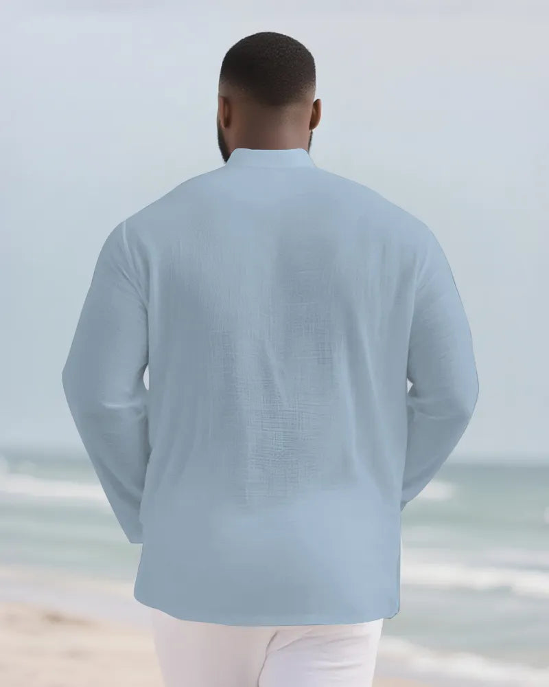 Big & Tall Solid Color Patchwork Long Sleeve Shirt for big men view 14
