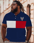 Big & Tall Blue Business Casual T-Shirt Shorts Set for big men