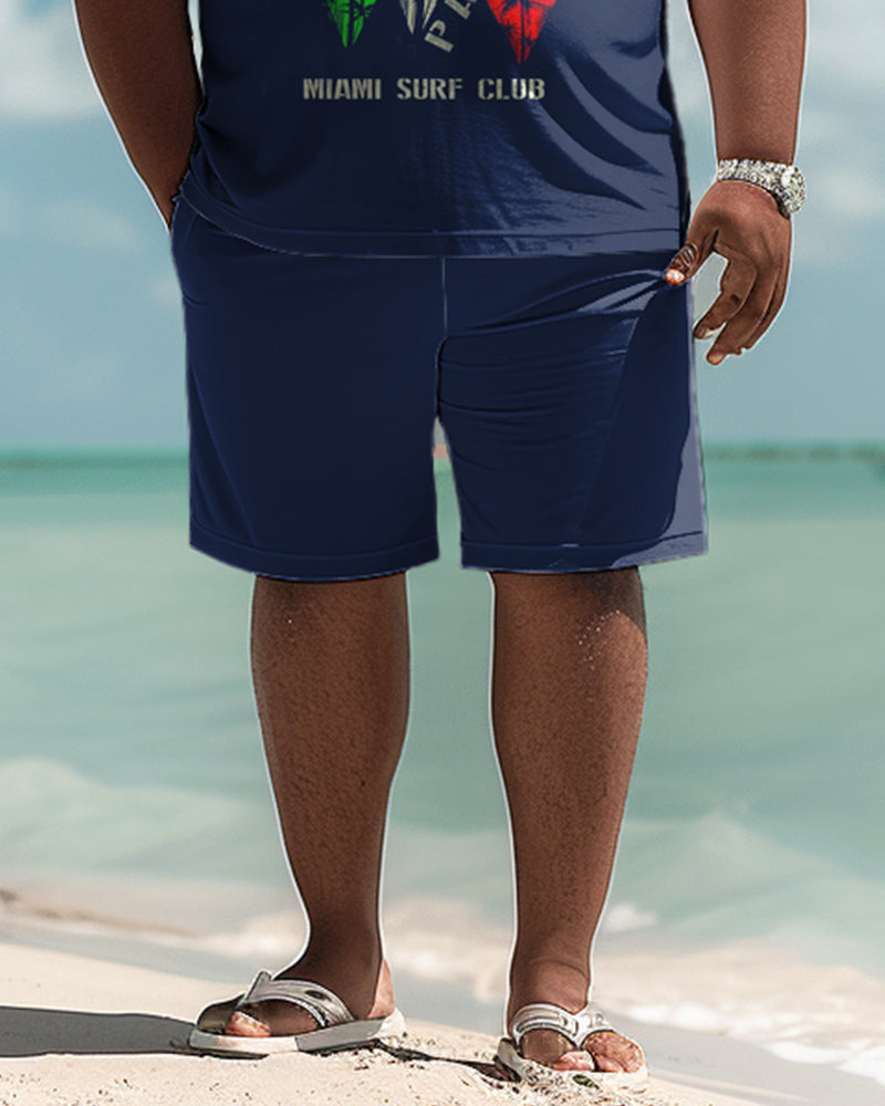 Big & Tall Hawaiian Graphic Polo Shorts Set for big men view 3