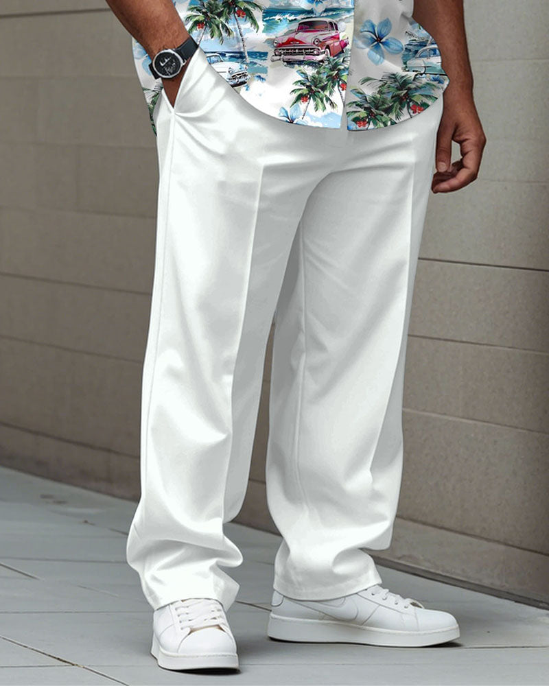Big & Tall White Hawaiian T-Shirt Pants Set for big men view 3