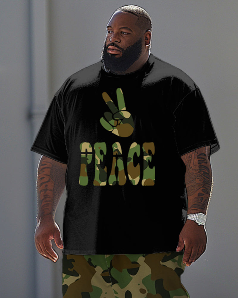 Big & Tall Graphic Camouflage T-Shirt Pants Set for big men view 2