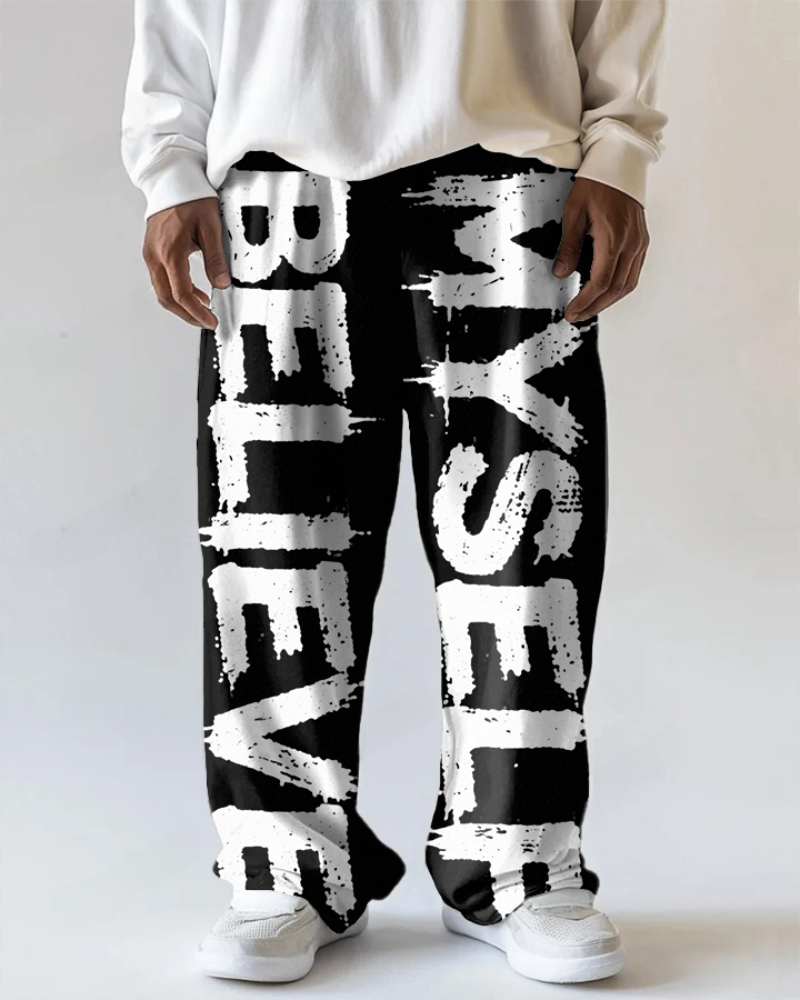 Big & Tall White Graphic Streetwear Pants for big men