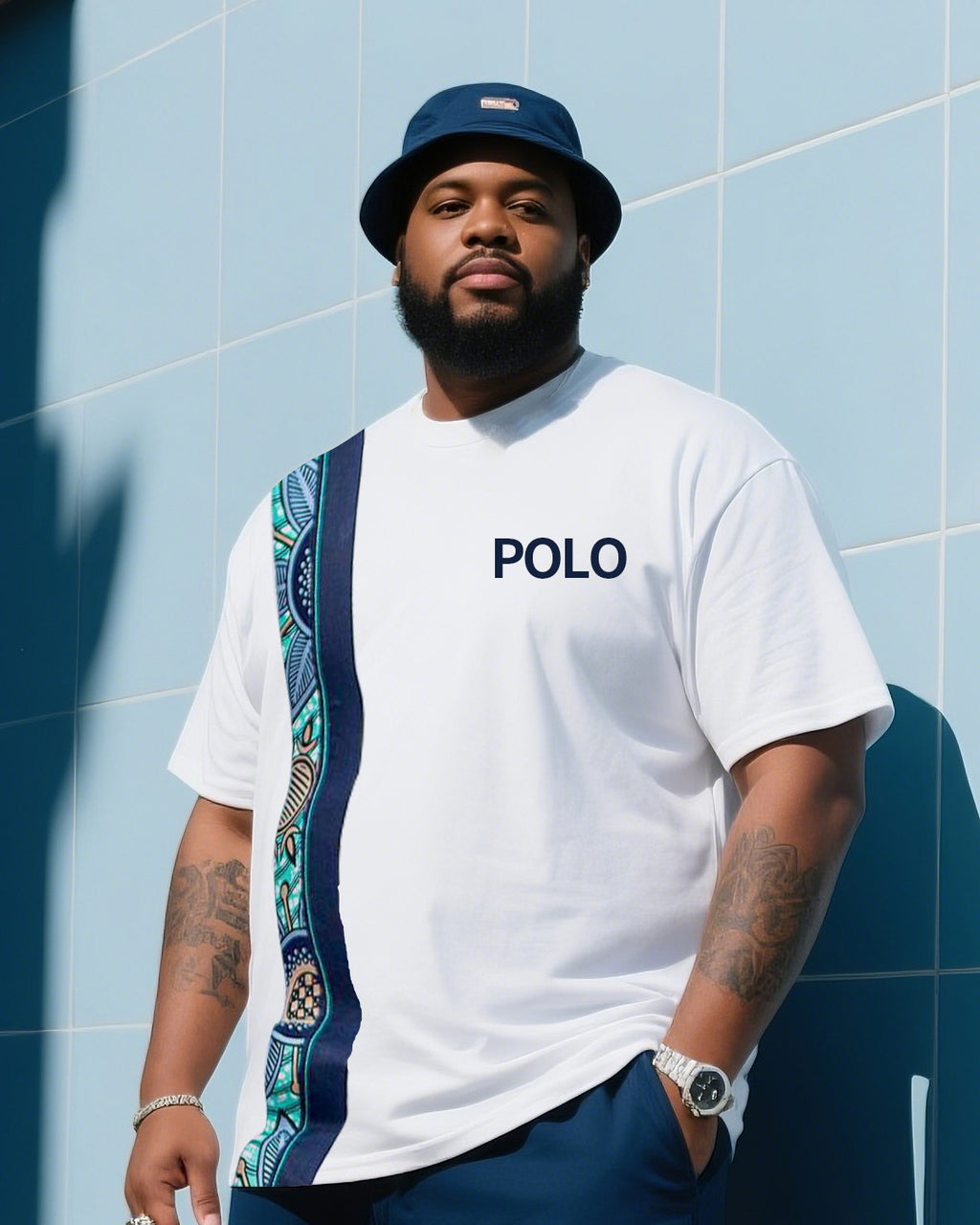 Big & Tall Striped T-Shirt Shorts Set for big men view 2